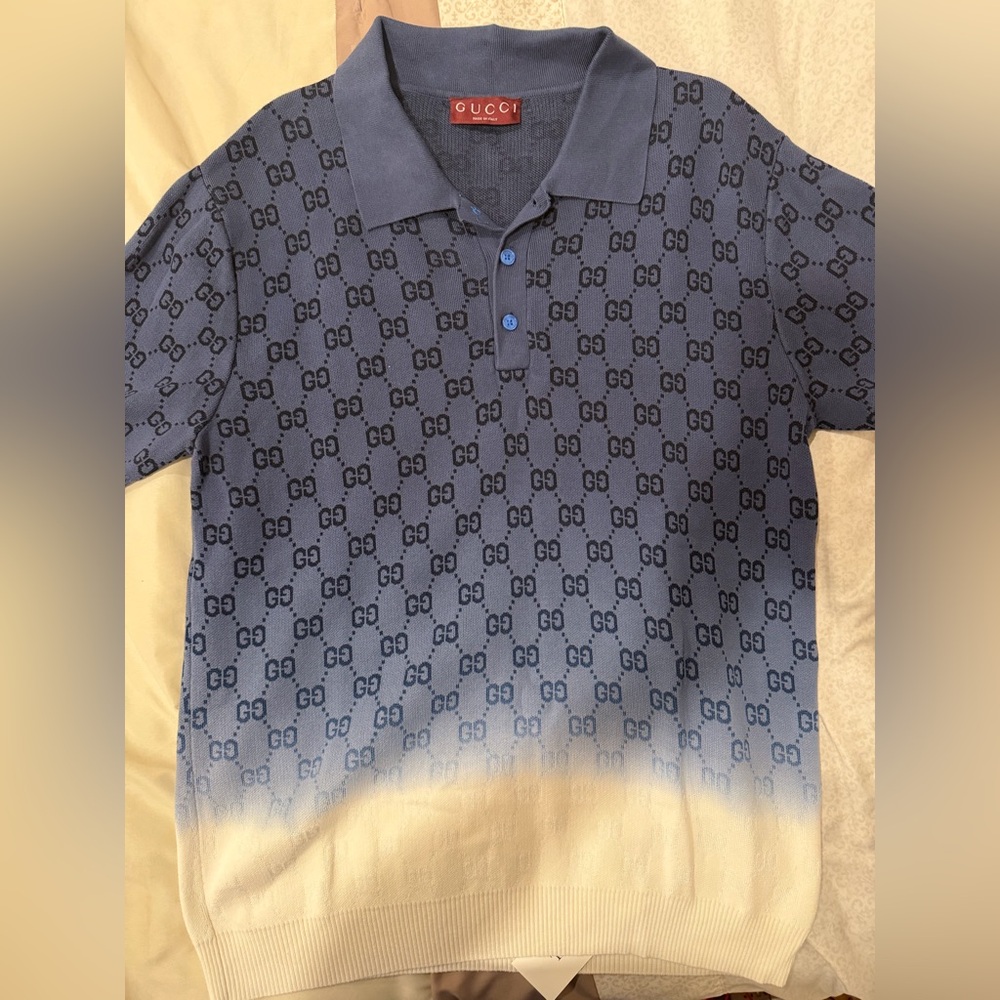 Gucci Navy and Cream Logo Polo Shirt